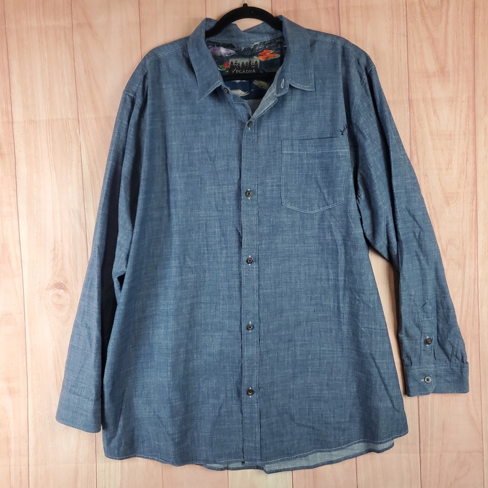 Pladra Cascade Shirt Mens 3XL Indigo Blue Cotton Chambray Logo Button Up